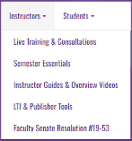 A screenshot of the menu from canvas.ecu.edu