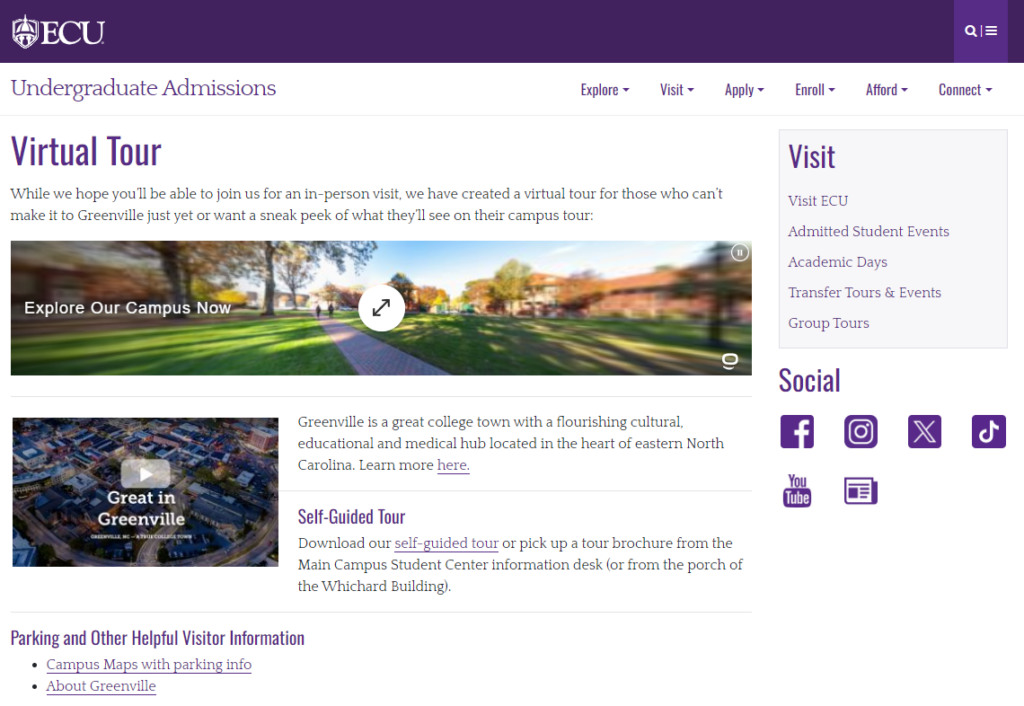 Screenshot of ECU Virtual Tour web site