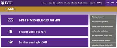 A Screenshot of the website to access ECU Email accounts