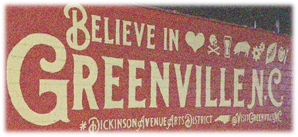 A photo of a mural found in Downtown Greenville that says "Believe in Greenville, NC"